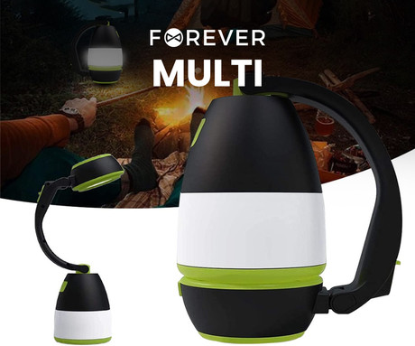 FOREVER MULTI večfunkcijska ročna LED svetilka, 3v1, 350 lumnov, 3 načini svetenja, 1500mAh polnilna baterija, IPX45 vodoodpornost, microUSB, ročaj