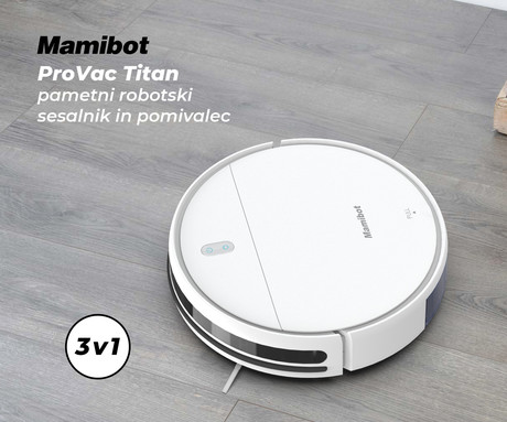 Robotski sesalnik MAMIBOT ProVac Titan 2, 3v1 hibrid (sesanje, pomivanje, pometanje), moč 1100 Pa, WiFi, daljinski upravljalnik, brezplačna aplikacija, bel