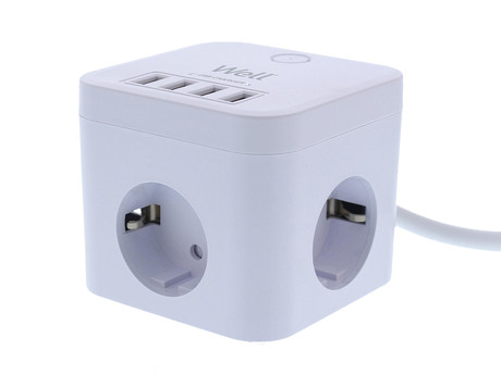 Prenapetostna zaščita EXTS-3S3M-USB4-WL, 3x vtičnica 230V + 4x USB, 16A, 3680W, 3m