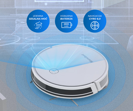 Mamibot EXVAC700 robotski sesalnik, 3v1 hibrid (sesanje, pometanje, pomivanje), 3000Pa, GYRO 6.0 navigacija, WiFi, aplikacija, polnilna postaja, bel