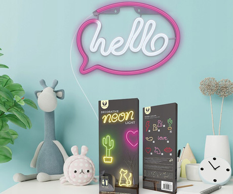 FOREVER Hello NEON LED luč, dekorativna, napajanje na USB ali 3x AA baterije, stikalo za vklop / izklop, roza, bela