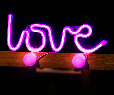 FOREVER Love NEON LED luč, dekorativna, napajanje na USB ali 3x AA baterije, stikalo za vklop / izklop, roza