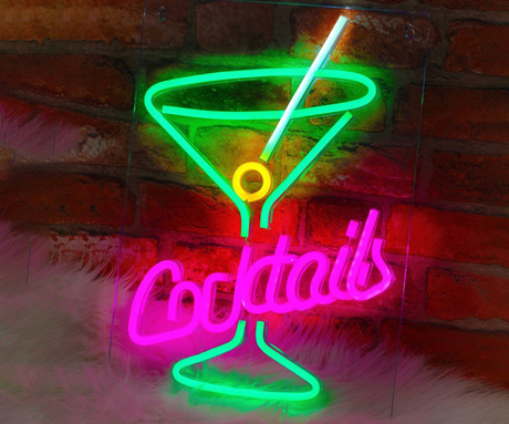 FOREVER Cocktails NEON LED luč, dekorativna, prilagodljiva svetlost, napajanje na USB, stikalo za vklop / izklop, zelena, roza, rumena, bela