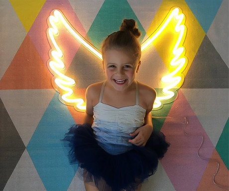 FOREVER Wings NEON LED luč, dekorativna, prilagodljiva svetlost, napajanje na USB, stikalo za vklop / izklop, bela, rumena