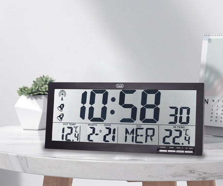TREVI OM 3530 RC digitalna ura, stenska / namizna, + zunanji senzor, čas, datum, temperatura, alarm, črna