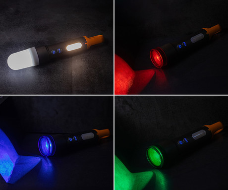TRAVELER ročna LED svetilka, 500 lumnov, 9 načinov svetenja, ZOOM funkcija, priloženi filtri, 1200mAh polnilna baterija, IP44 vodoodpornost, USB Type-C, karabin