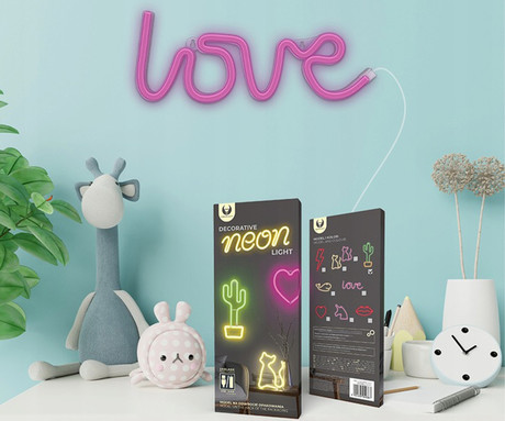FOREVER Love NEON LED luč, dekorativna, napajanje na USB ali 3x AA baterije, stikalo za vklop / izklop, roza