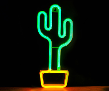 FOREVER Cactus NEON LED luč, dekorativna, napajanje na USB ali 3x AA baterije, stikalo za vklop / izklop, zelena, oranžna