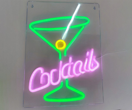 FOREVER Cocktails NEON LED luč, dekorativna, prilagodljiva svetlost, napajanje na USB, stikalo za vklop / izklop, zelena, roza, rumena, bela