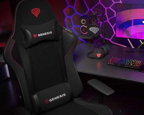 GENESIS NITRO 440 G2 Mesh gaming / pisarniški stol, ergonomski, nastavljiva višina / naklon, zibanje, 2x blazina, kolesa CareGLide™, tkanina SensiMesh™, črn