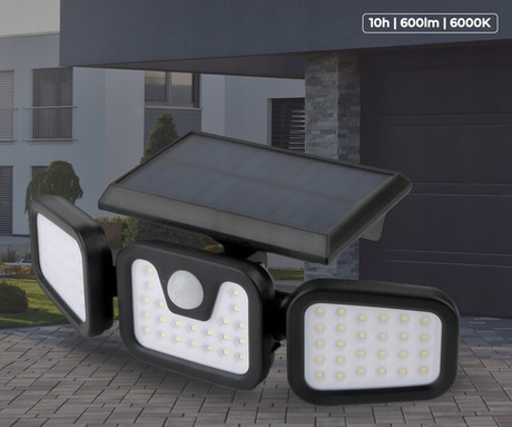 SUNARI FLS-03 solarni LED reflektor, brezžičen, polnilna baterija, PIR senzor gibanja, 600 LM, 6000K, 3 načini delovanja, 2400 mAh, IP65, črn