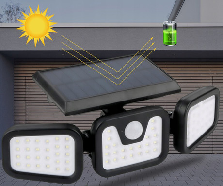 SUNARI FLS-03 solarni LED reflektor, brezžičen, polnilna baterija, PIR senzor gibanja, 600 LM, 6000K, 3 načini delovanja, 2400 mAh, IP65, črn