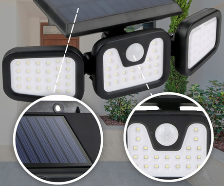SUNARI FLS-03 solarni LED reflektor, brezžičen, polnilna baterija, PIR senzor gibanja, 600 LM, 6000K, 3 načini delovanja, 2400 mAh, IP65, črn