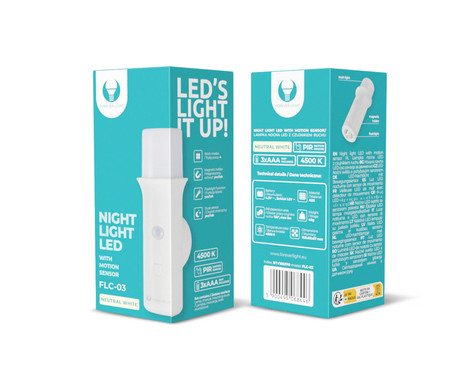 FLC-03 LED svetilka, PIR senzor gibanja, nočna, garderobna, 50 LM, 4500K, kontrolni gumbi, baterijsko delovanje, 5V, ABS, bela