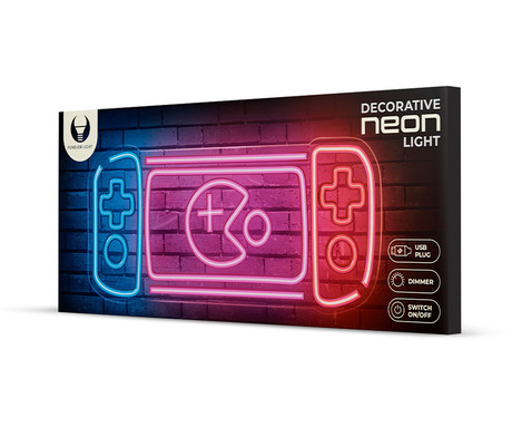 FOREVER Console NEON LED luč, dekorativna, prilagodljiva svetlost, napajanje na USB, stikalo za vklop / izklop, 580x250mm, modra, rdeča, roza