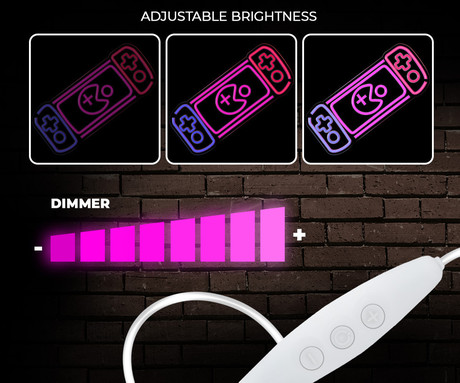 FOREVER Console NEON LED luč, dekorativna, prilagodljiva svetlost, napajanje na USB, stikalo za vklop / izklop, 580x250mm, modra, rdeča, roza