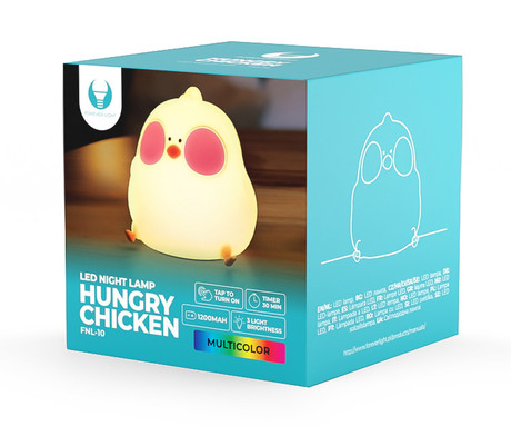 CHICKEN nočna LED svetilka, ambientalna, brezžična, 3 načini svetenja, RGB način, časovnik, polnilna baterija, silikon, USB Type-C, + kabel