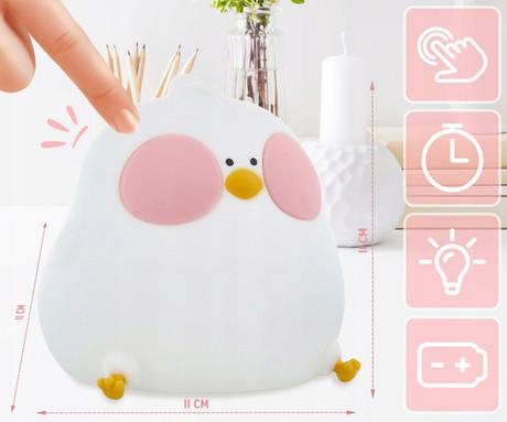 CHICKEN nočna LED svetilka, ambientalna, brezžična, 3 načini svetenja, RGB način, časovnik, polnilna baterija, silikon, USB Type-C, + kabel