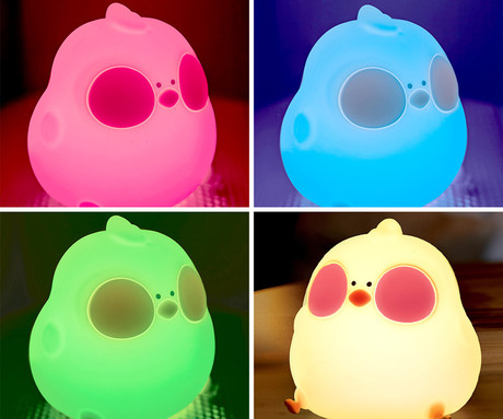 CHICKEN nočna LED svetilka, ambientalna, brezžična, 3 načini svetenja, RGB način, časovnik, polnilna baterija, silikon, USB Type-C, + kabel
