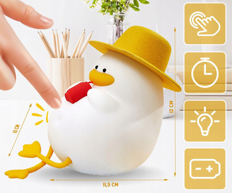 DUCK nočna LED svetilka, ambientalna, brezžična, 2 načina svetenja, časovnik, polnilna baterija, silikon, USB Type-C, + kabel