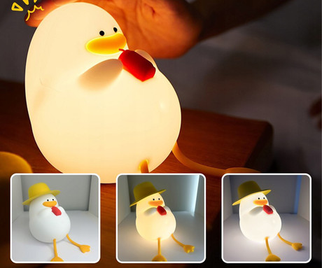 DUCK nočna LED svetilka, ambientalna, brezžična, 2 načina svetenja, časovnik, polnilna baterija, silikon, USB Type-C, + kabel