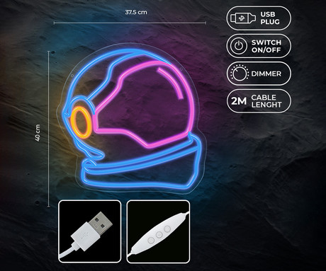 FOREVER Astronaut NEON LED luč, dekorativna, prilagodljiva svetlost, napajanje na USB, stikalo za vklop / izklop, 400x375mm, modra, roza, oranžna