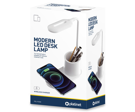 PDL1930 namizna LED svetilka, upogljiva, 530 lumnov, 3 načini svetenja, brezžični polnilec, vgrajeno stojalo, USB Type-C, 150cm kabel, IP20, bela