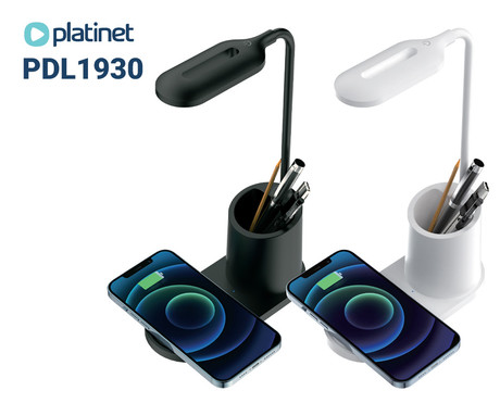 PDL1930 namizna LED svetilka, upogljiva, 530 lumnov, 3 načini svetenja, brezžični polnilec, vgrajeno stojalo, USB Type-C, 150cm kabel, IP20, črna