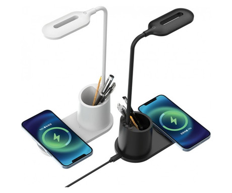 PDL1930 namizna LED svetilka, upogljiva, 530 lumnov, 3 načini svetenja, brezžični polnilec, vgrajeno stojalo, USB Type-C, 150cm kabel, IP20, črna