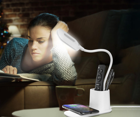 PDL1930 namizna LED svetilka, upogljiva, 530 lumnov, 3 načini svetenja, brezžični polnilec, vgrajeno stojalo, USB Type-C, 150cm kabel, IP20, črna