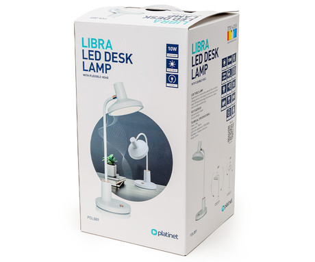 PDL089 namizna LED svetilka, upogljiva, 780 lumnov, 10W, 175cm kabel, IP20, bela
