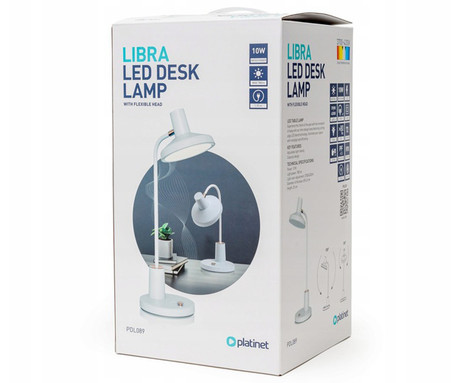 PDL089 namizna LED svetilka, upogljiva, 780 lumnov, 10W, 175cm kabel, IP20, bela