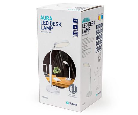 PDL806 namizna LED svetilka, upogljiva, 450 lumnov, nastavljiva barvna temperatura, 10W, USB Type-C, 100cm kabel, IP20, bela