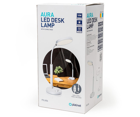 PDL806 namizna LED svetilka, upogljiva, 450 lumnov, nastavljiva barvna temperatura, 10W, USB Type-C, 100cm kabel, IP20, bela