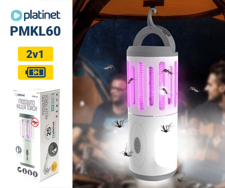 PLATINET PMKL60 2v1 svetilka proti mrčesu / insektom, 6W, LED svetilka, polnilna baterija, visoka učinkovitost, trpežna izdelava, tiho delovanje, belo-siva