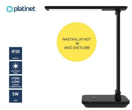 PLATINET PDL6731 namizna LED svetilka, vgrajena polnilna baterija, delovanje na dotik, črna