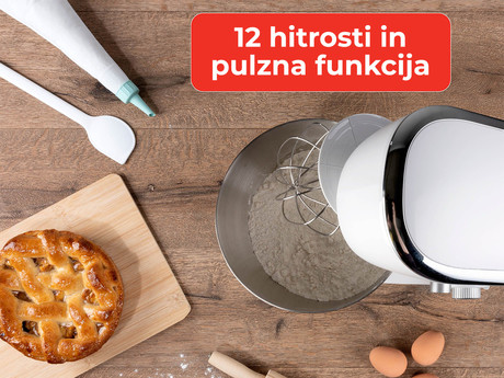 ALPINA kuhinjski robot, 5L posoda, 12 hitrosti, pulzna funkcija, 3 nastavki, bel