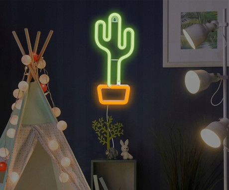 FOREVER Cactus NEON LED luč, dekorativna, napajanje na USB ali 3x AA baterije, stikalo za vklop / izklop, zelena, oranžna