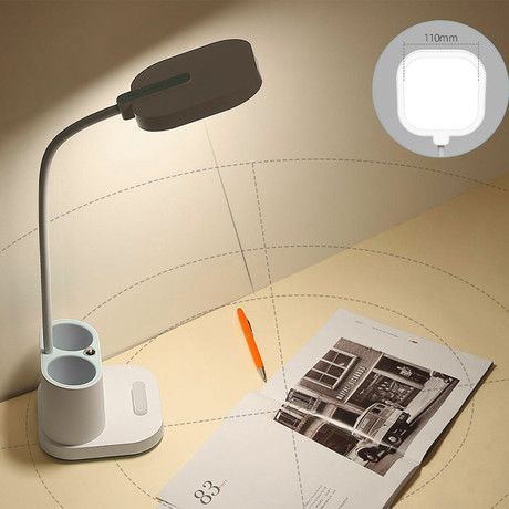PDL008 namizna LED svetilka, 5v1, nastavljiva svetlost, posodica za pisala, stojalo za telefon, polnjenje naprav, nočna svetilka, polnilna baterija, nastavljiv vrat, bela