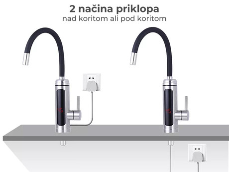 Električna grelna pipa WELL WHIPPY, topla/vroča voda v 5s, priklop lahko pod koritom/umivalnikom, vrtljiva/upogljiva glava