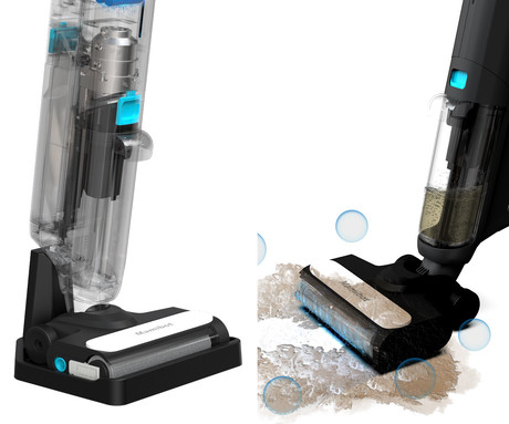 MAMIBOT FLOMO LITE sesalnik in pomivalec, 2v1, suho+mokro čiščenje, brezžični, 11.000Pa, 2600mAh baterija, 500ml rezervoar, funkcija samočiščenja, LED zaslon, za vse površine, črno-bel (Carbon White)
