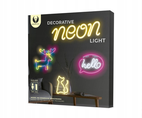 FOREVER Hello NEON LED luč, dekorativna, napajanje na USB ali 3x AA baterije, stikalo za vklop / izklop, roza, bela