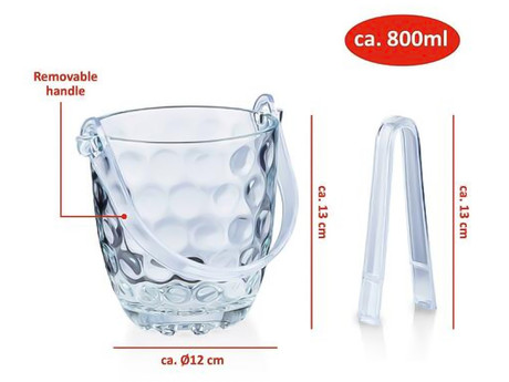 ALPINA posoda za led s kleščami, 13x12x12cm, 800ml, kakovostno steklo, ročaj za prenašanje