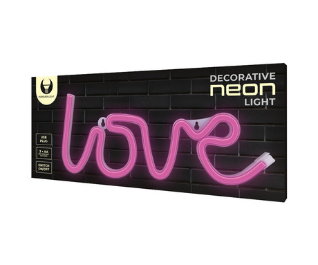 FOREVER Love NEON LED luč, dekorativna, napajanje na USB ali 3x AA baterije, stikalo za vklop / izklop, roza