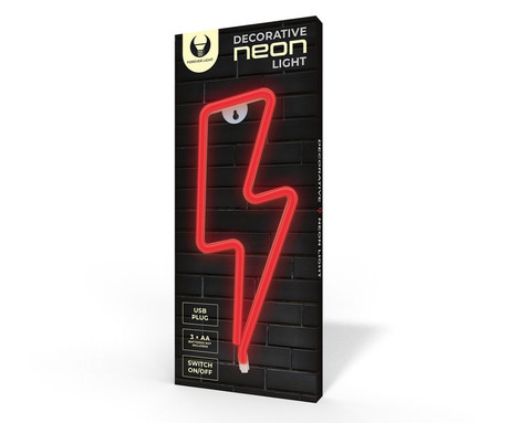 FOREVER Bolt NEON LED luč, dekorativna, napajanje na USB ali 3x AA baterije, stikalo za vklop / izklop, rdeča