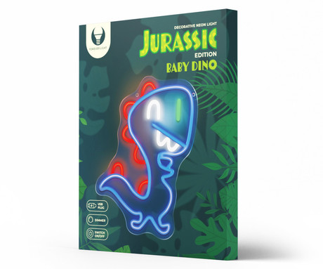 FOREVER Baby Dino NEON LED luč, dekorativna, prilagodljiva svetlost, napajanje na USB, stikalo za vklop / izklop, modra, rdeča, zelena, bela