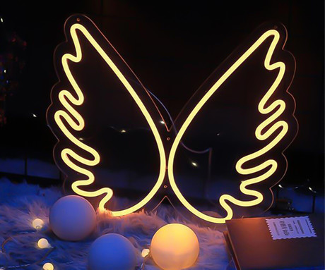 FOREVER Wings NEON LED luč, dekorativna, prilagodljiva svetlost, napajanje na USB, stikalo za vklop / izklop, bela, rumena