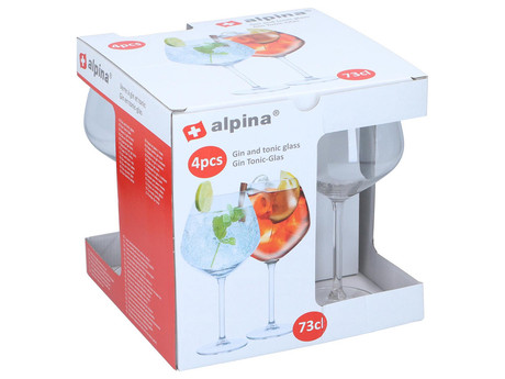 ALPINA komplet kozarcev za gin tonic, koktajl in pijače, 4 kos, 730ml, 210x82x82mm, visokokakovostno steklo, izdelano v EU