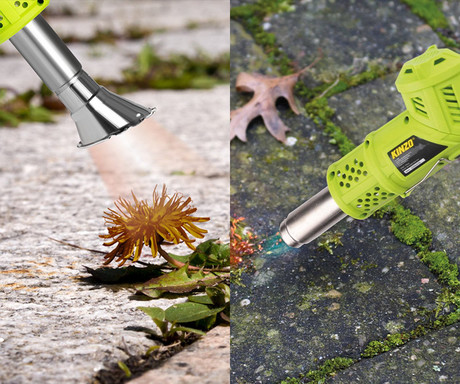 KINZO Garden 3v1 električni gorilnik za uničevanje plevela, 2000W, 550L/min, do 360°C, 100cm kabel, priloženi nastavki, 106x16x9cm, zelen