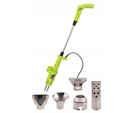 KINZO Garden 3v1 električni gorilnik za uničevanje plevela, 2000W, 550L/min, do 360°C, 100cm kabel, priloženi nastavki, 106x16x9cm, zelen